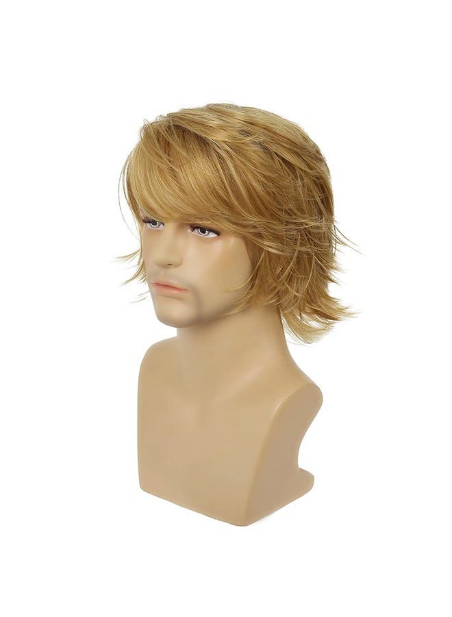 Wiwige Mens Blonde Wig Short Layered Natural Fluffy Wig Synthetic Heat Resistant Halloween Cosplay Hair Wig - Image 4