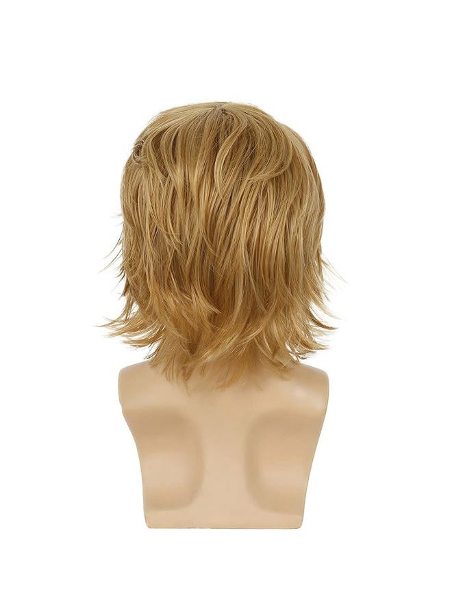 Wiwige Mens Blonde Wig Short Layered Natural Fluffy Wig Synthetic Heat Resistant Halloween Cosplay Hair Wig - Image 5
