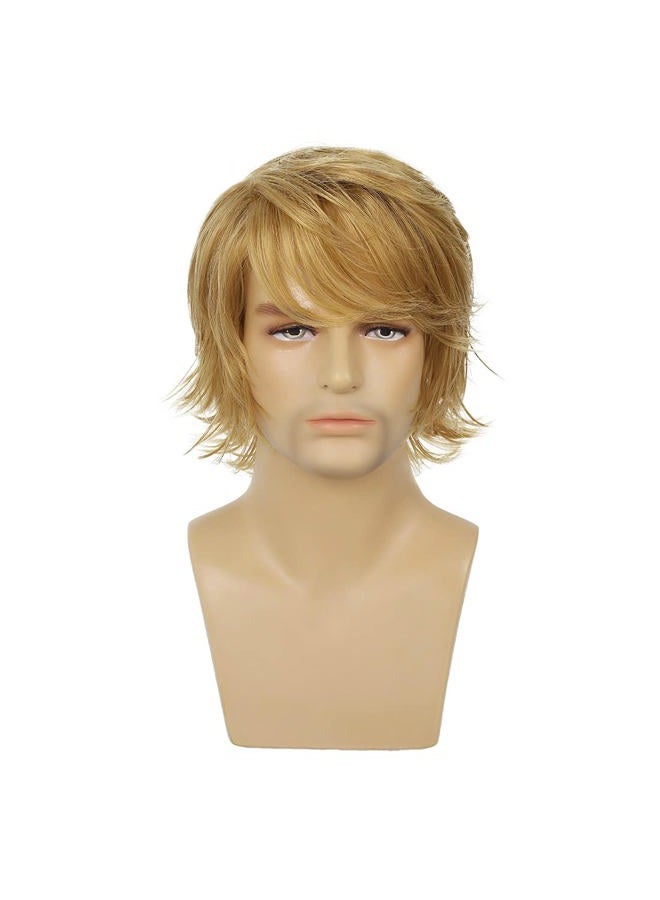 Wiwige Mens Blonde Wig Short Layered Natural Fluffy Wig Synthetic Heat Resistant Halloween Cosplay Hair Wig - Image 2
