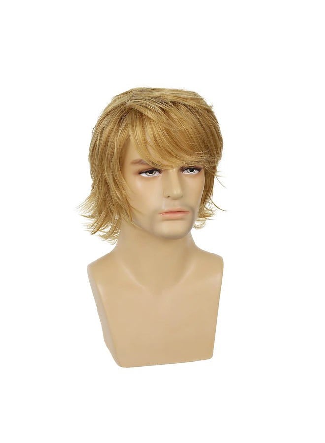 Wiwige Mens Blonde Wig Short Layered Natural Fluffy Wig Synthetic Heat Resistant Halloween Cosplay Hair Wig - Image 3