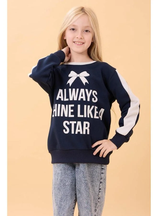 Perendi Girl Printed Bike Neck Seasonal Sweatshirt Navy.