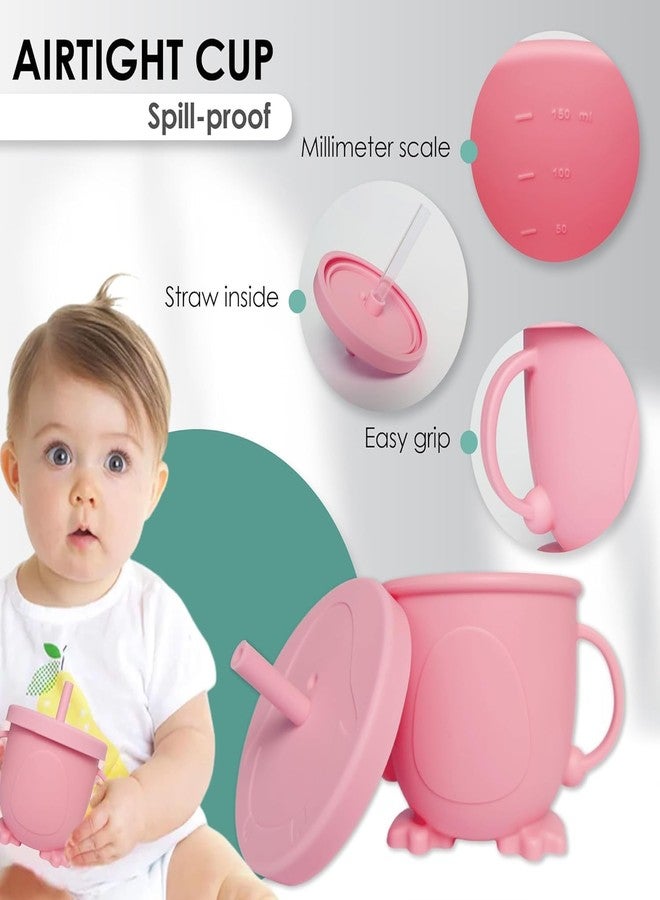 QLECT BPA Free Silicone Baby Feeding Set,Baby Led Weaning Supplies,Eating Essentials Utensils with Suction Plate & Bowl,Pocket Bib,Sippy Cup with Lid,Forks Spoons for Baby&Toddler 6+ Months,Pink - Image 5