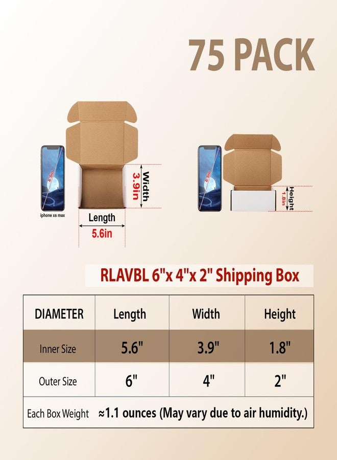 RLAVBL 75 Pack 6x4x2 Small Shipping Boxes, White Corrugated Cardboard Mailer Box for Packing, Mailing, Business - Image 2