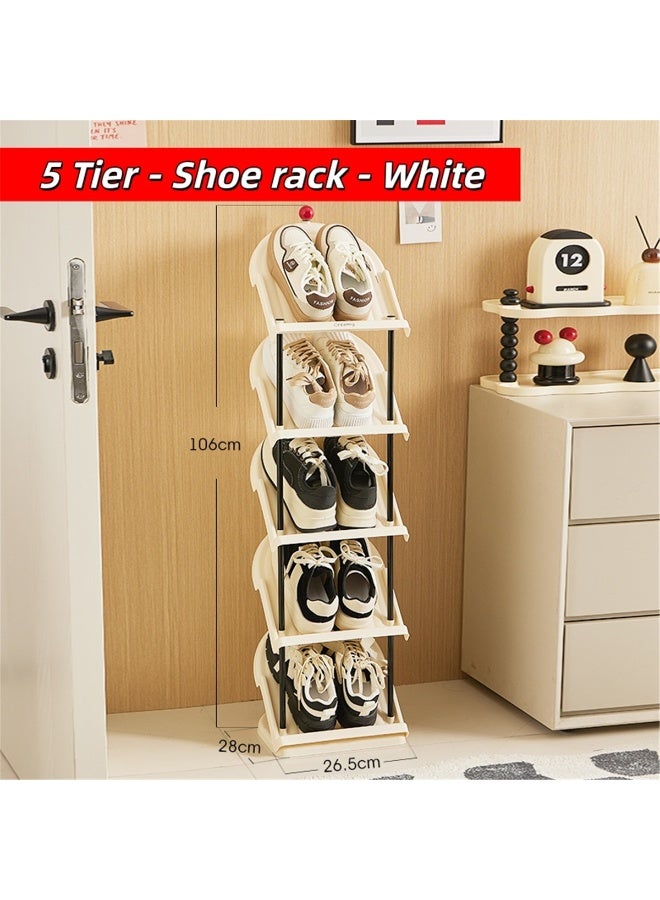 5-Tier Shoe Rack, Freestanding Vertical Shoe Storage Organizer, Large Capacity Shoe Shelves for Entryway and Closet, Easy Assembly and Space-Saving, 26.5*28*106cm (White) - Image 2