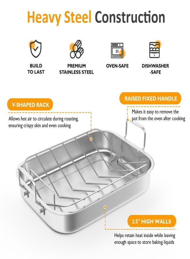 SUNVIVI 15.6'' Non-Stick Stainless Steel Roasting Pan with V-Shaped Rack - Rectangular Lasagna Pan with Handle, Heavy Duty & Dishwasher Safe, Suitable for Turkey, Chicken, Vegetable, Lasagna - Image 4