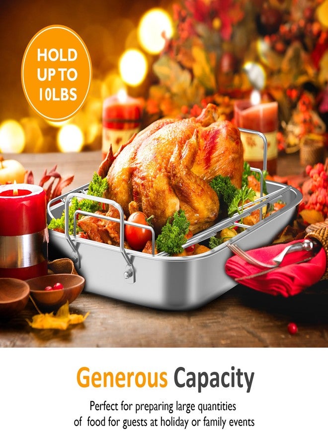 SUNVIVI 15.6'' Non-Stick Stainless Steel Roasting Pan with V-Shaped Rack - Rectangular Lasagna Pan with Handle, Heavy Duty & Dishwasher Safe, Suitable for Turkey, Chicken, Vegetable, Lasagna - Image 5