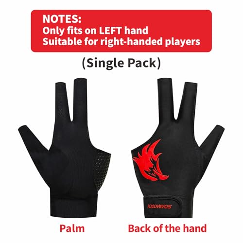 soamotoi Pool Glove Left Hand 3 Finger for Right-Handed Player, Breathable Billiards Glove Quick Dry, Durable Pool Cue Gloves, Professional Snooker Cue Gloves for Billiards Accessories (Black, L) - Image 2