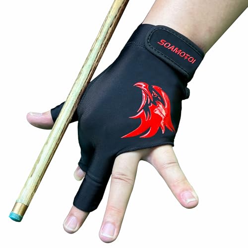soamotoi Pool Glove Left Hand 3 Finger for Right-Handed Player, Breathable Billiards Glove Quick Dry, Durable Pool Cue Gloves, Professional Snooker Cue Gloves for Billiards Accessories (Black, L) - Image 1