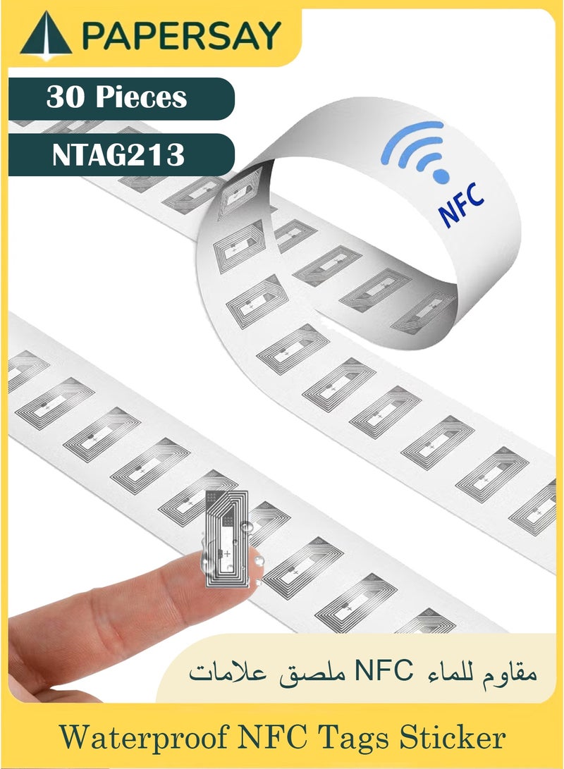  طائرة ورقية 30 قطعة من ملصقات NFC مقاومة للماء، ملصقات RFID شفافة ذاتية اللصق مزودة بشريحة NTAG213، ذاكرة قابلة لإعادة الكتابة بسعة 144 بايت، متوافقة مع الأجهزة المزودة بتقنية NFC - Image 1