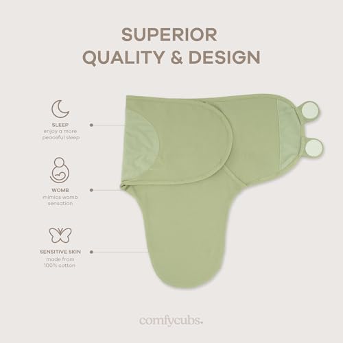 Comfy Cubs Easy Swaddle Blanket, 3 Pack - 100% Cotton Newborn Wrap, Small for 0-3 Months Infants, with Adjustable Velcro, Breathable and Durable Sleep Sack for Babies - Stone, Sage, Azul - Image 2