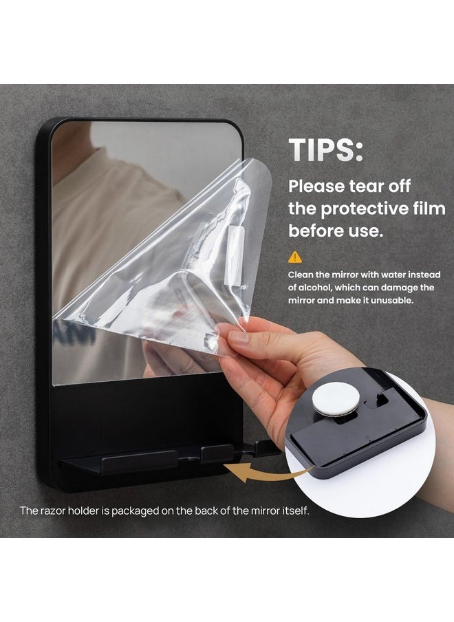 Taili - Shower Mirror Fogless For Shaving With Razor Holder, Fog Free Mirror Shower Suction, Rust-Proof & Removable Bathroom Mirror For Men And Women,Anti Fog Shower Makeup Shave Mirror,Black - Image 1