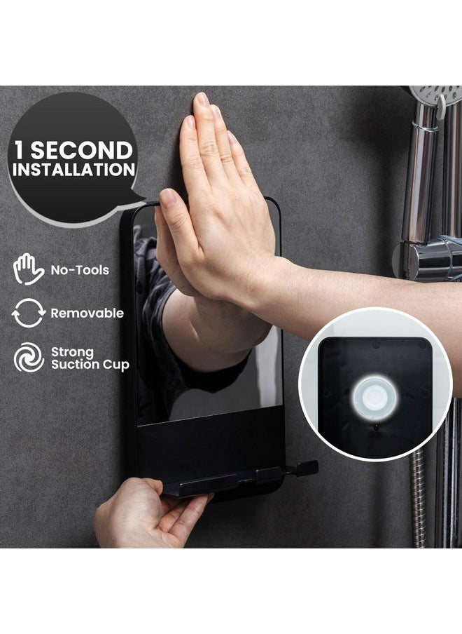 Taili - Shower Mirror Fogless For Shaving With Razor Holder, Fog Free Mirror Shower Suction, Rust-Proof & Removable Bathroom Mirror For Men And Women,Anti Fog Shower Makeup Shave Mirror,Black - Image 1