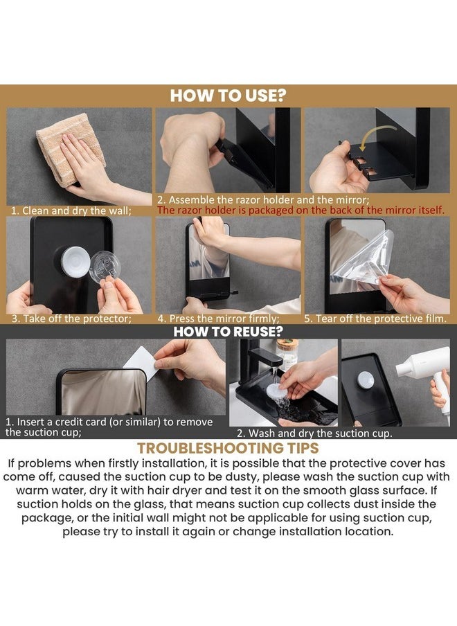 Taili - Shower Mirror Fogless For Shaving With Razor Holder, Fog Free Mirror Shower Suction, Rust-Proof & Removable Bathroom Mirror For Men And Women,Anti Fog Shower Makeup Shave Mirror,Black - Image 1