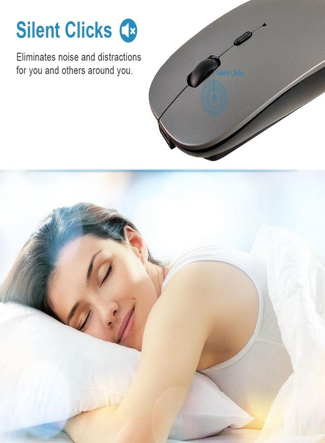 SUNGI Bluetooth Mouse,Wireless Slim Silent Mouse Jiggler Rechargable Mouse for iPad/MacBook/Tablet/PC/iPhone/Cellphone,Gray - Image 2