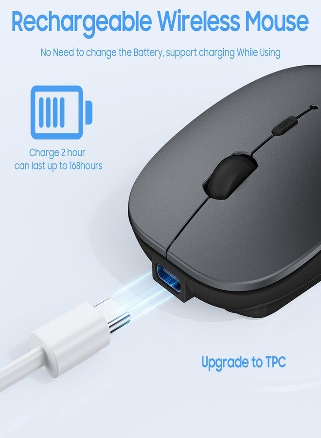 SUNGI Bluetooth Mouse,Wireless Slim Silent Mouse Jiggler Rechargable Mouse for iPad/MacBook/Tablet/PC/iPhone/Cellphone,Gray - Image 4