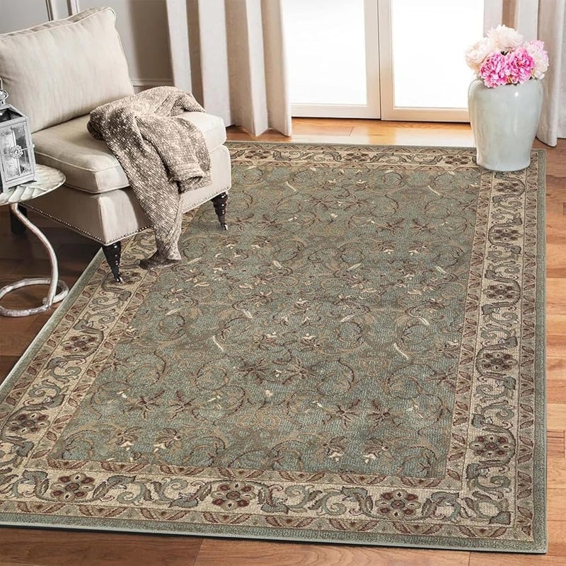 Superior Indoor Area Rug Jute Backed Rugs for Bedroom LivingDining Room Office Entryway Hallway Kitchen Traditional Floral Scroll Floor Decor Heritage Collection Green 4 x 6