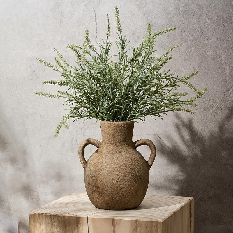 SIDUCAL Rustic Ceramic Farmhouse Flower Vase with 2 Handles, Terracotta Vase, Decorative Pottery Flower for Home Decor, Table, Wedding, Living Room, Shelf Decor, 7.3 Inch, Brown - Image 1