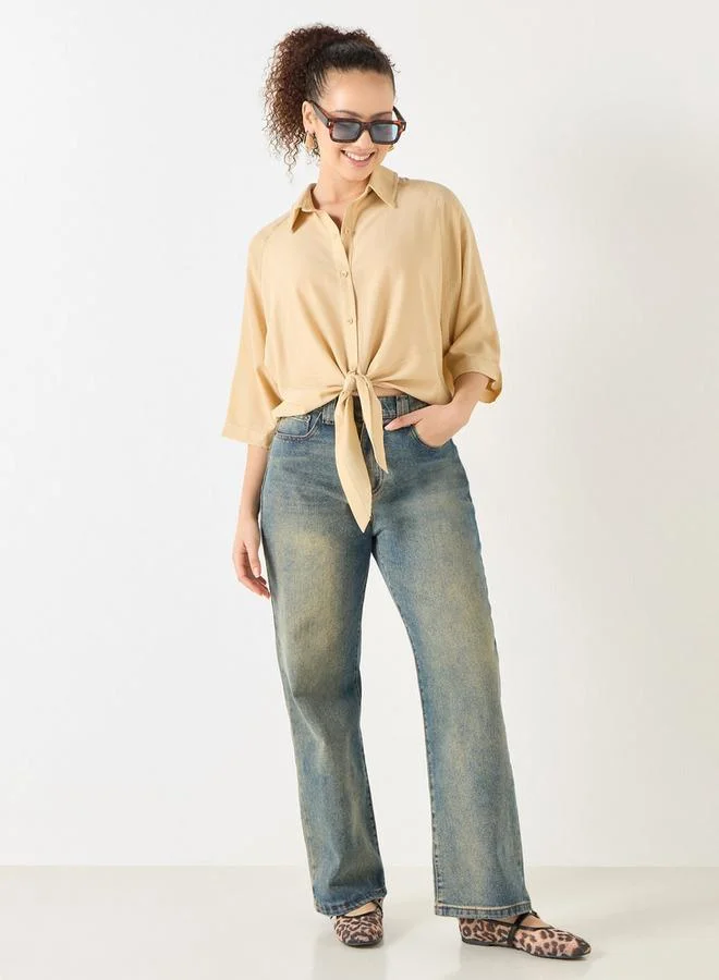 لي كوبر قميص بقصّة عادية مع ياقة وتفاصيل رباط من لي كوبر