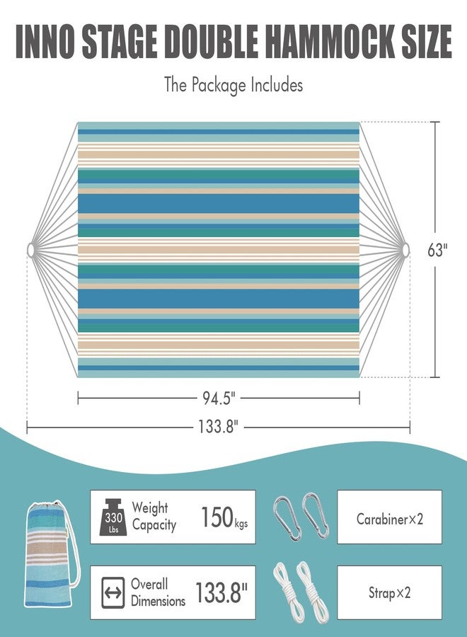 INNO STAGE 2 Persons Hammock with Tree Straps - Brazilian Double Hammock, Portable Hanging Camping Bed for Patio, Backyard, Porch, Outdoor and Indoor Use Soft Cotton Carrying Bag, Blue, XX-Large - Image 2
