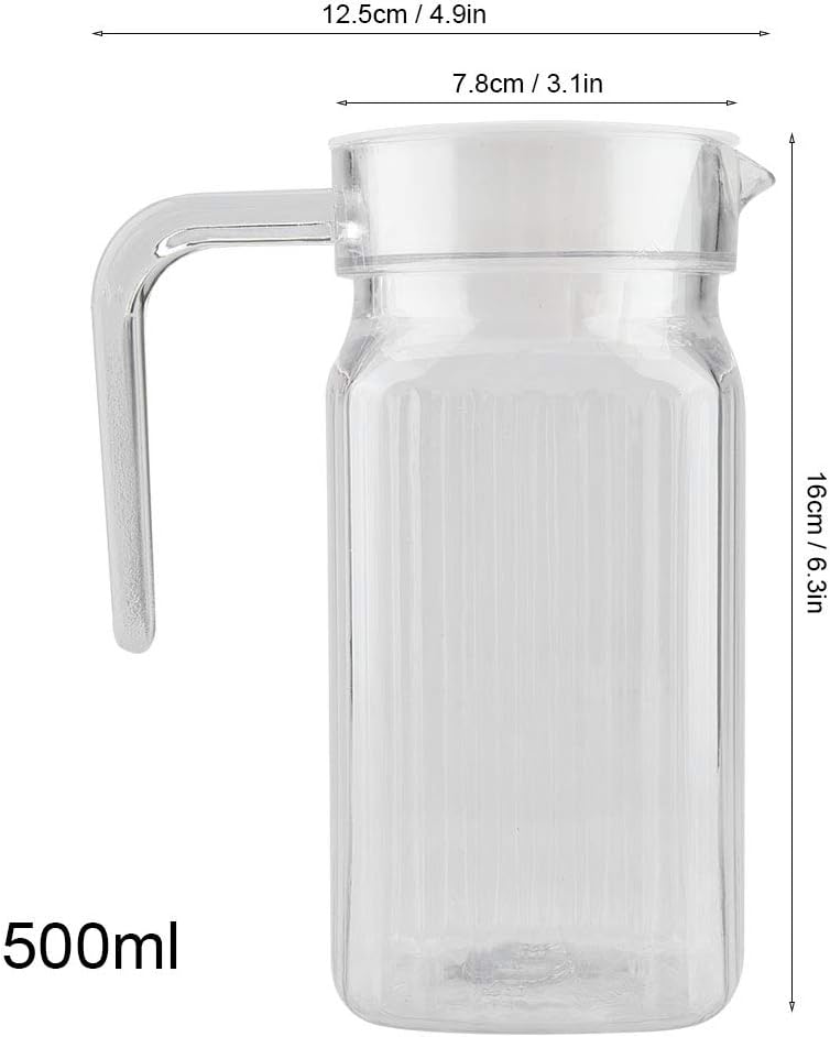 klarako Acrylic Transparent Juice Bottle, Striped Water Ice Cold Juice Jug with Lid and Handle for Bar Home, Cold Water Pitcher for Homemade Juice Iced Tea Milk Beverage Cold Water (500ml) - Image 3