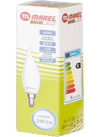 Makel 3W Curved Candle Spark Plug Type 6500K E14 White Light  - Image 2