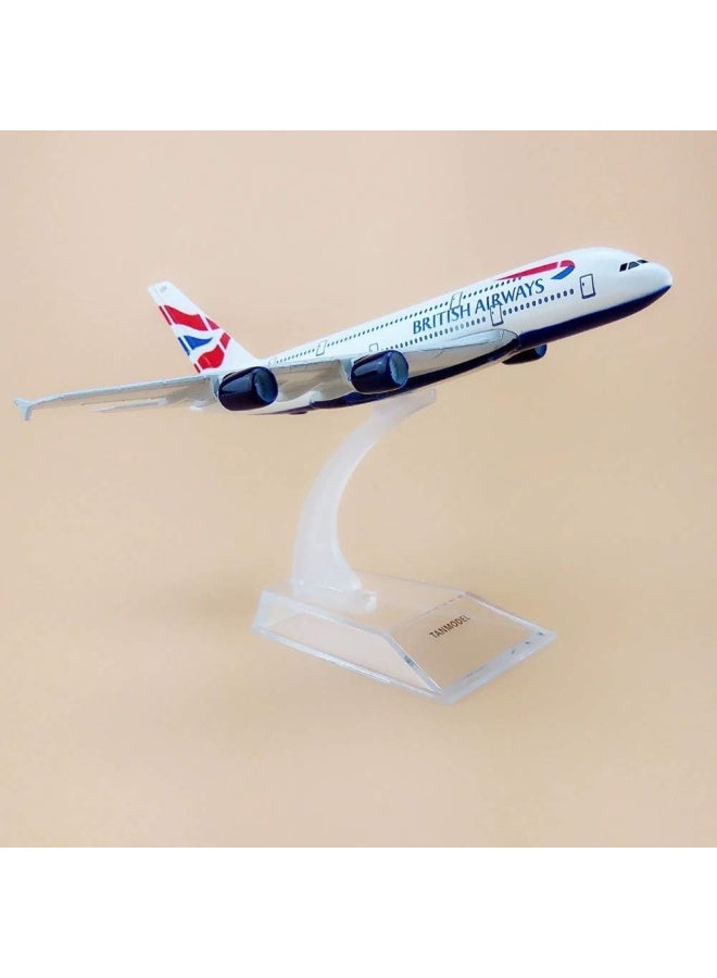 Premify طائرة إيرباص A380 من الخطوط الجوية البريطانية مقاس 16 سم مصنوعة من خليط معدني بمقياس 1:400، نموذج طائرة ثابت مزخرف، نموذج طائرة لعبة وحامل - Image 4