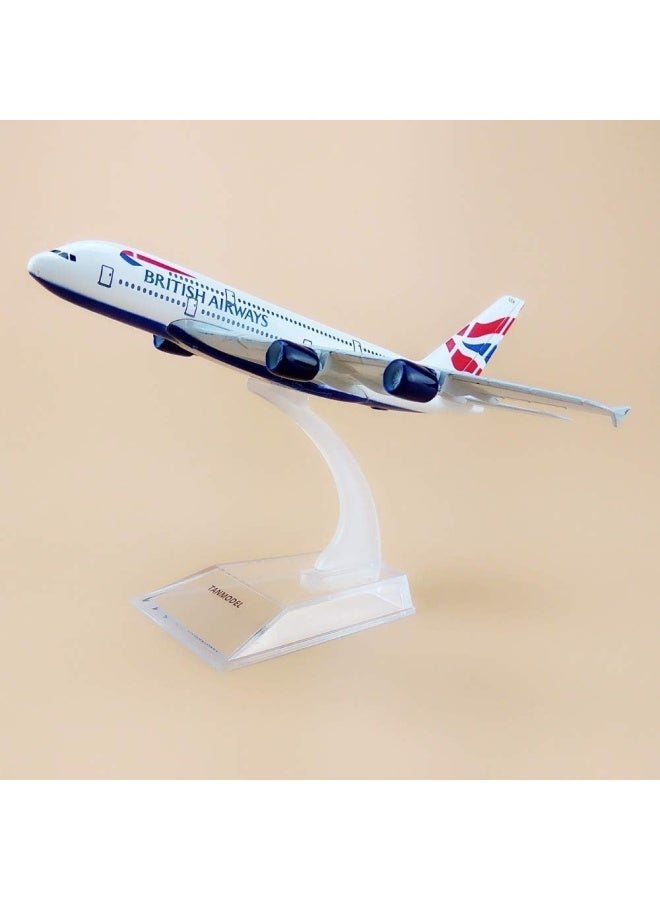 Premify طائرة إيرباص A380 من الخطوط الجوية البريطانية مقاس 16 سم مصنوعة من خليط معدني بمقياس 1:400، نموذج طائرة ثابت مزخرف، نموذج طائرة لعبة وحامل - Image 2