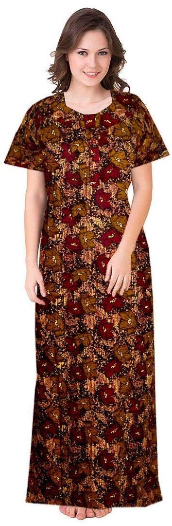 Keyocean Women's Cotton Printed Nighty Night Gown Maxi Free Size (Pack of 2) Blue & Brown - Image 3
