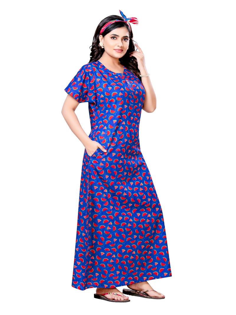 Keyocean Women's Cotton Printed Nighty Night Gown Maxi Free Size (Pack of 2) Blue & Brown - Image 5