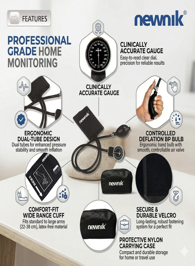 Newnik SP602 Sphygmomanometer | Professional Aneroid BP Monitor with Durable Inflation Bulb, Metal Air Release Valve & Adult Cuff | Manual Blood Pressure Monitor for Home, Clinic & Hospital Use (without stethoscope) - Image 2