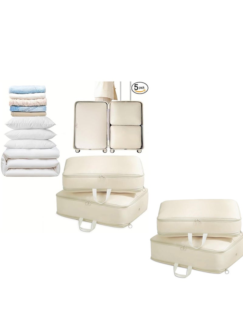 CityRiya-Long Compression Organizer Bags 5 PCS Clothes Storage Bags Travel Luggage Organizer Packing Cubes Travel Organizer Bags Clothing Sorting Bag Compression Pouches Clothes Suitcase Packing Organizers  - Image 1