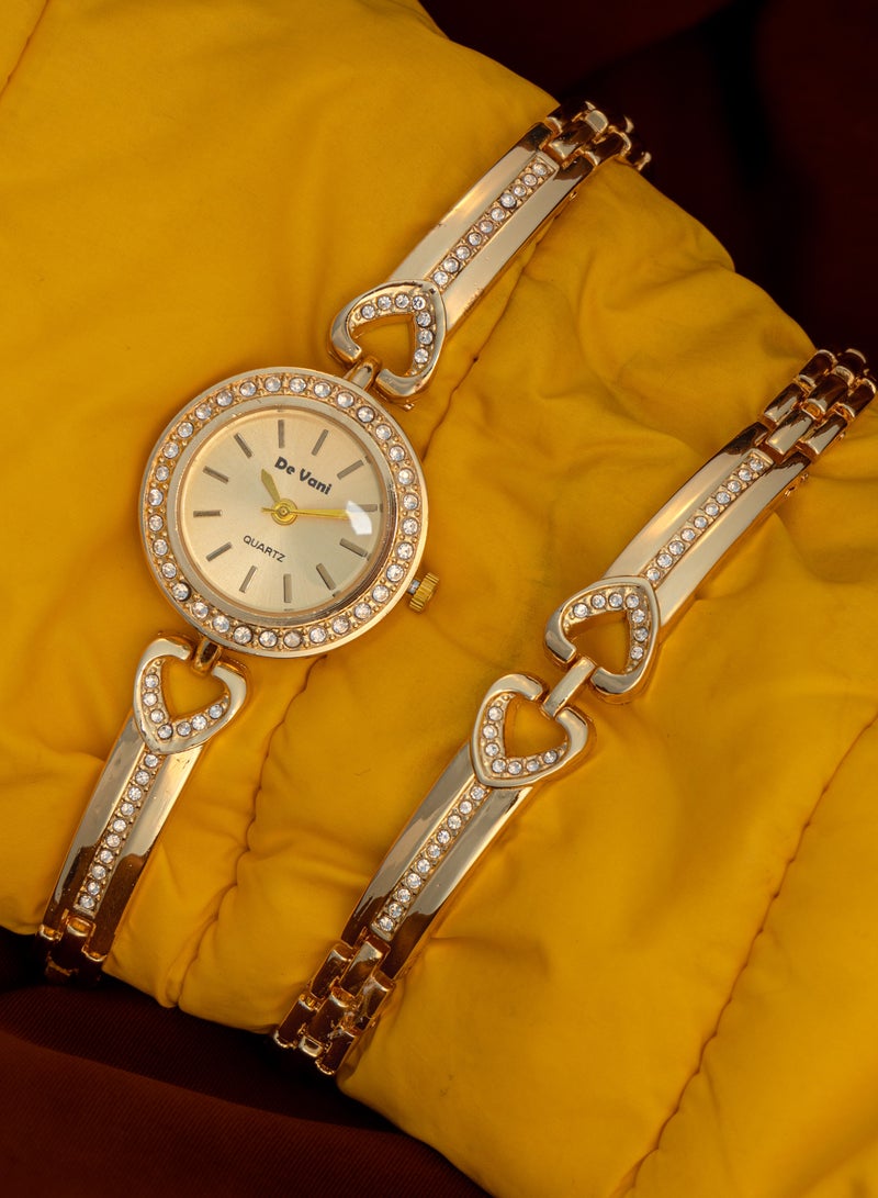 دي فاني ساعة يد للنساء من دي فاني مع سوارة لون ذهبي ستانلس ستيل أنالوج بعقارب - Image 2