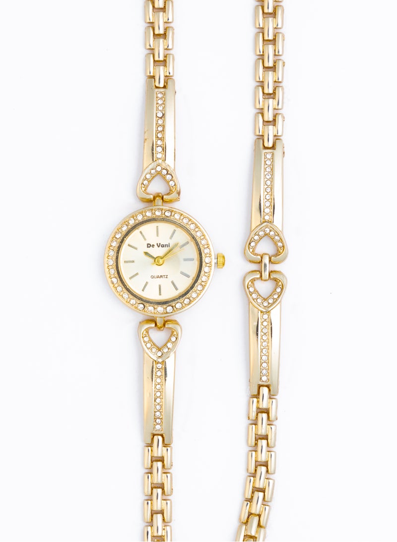 دي فاني ساعة يد للنساء من دي فاني مع سوارة لون ذهبي ستانلس ستيل أنالوج بعقارب - Image 3