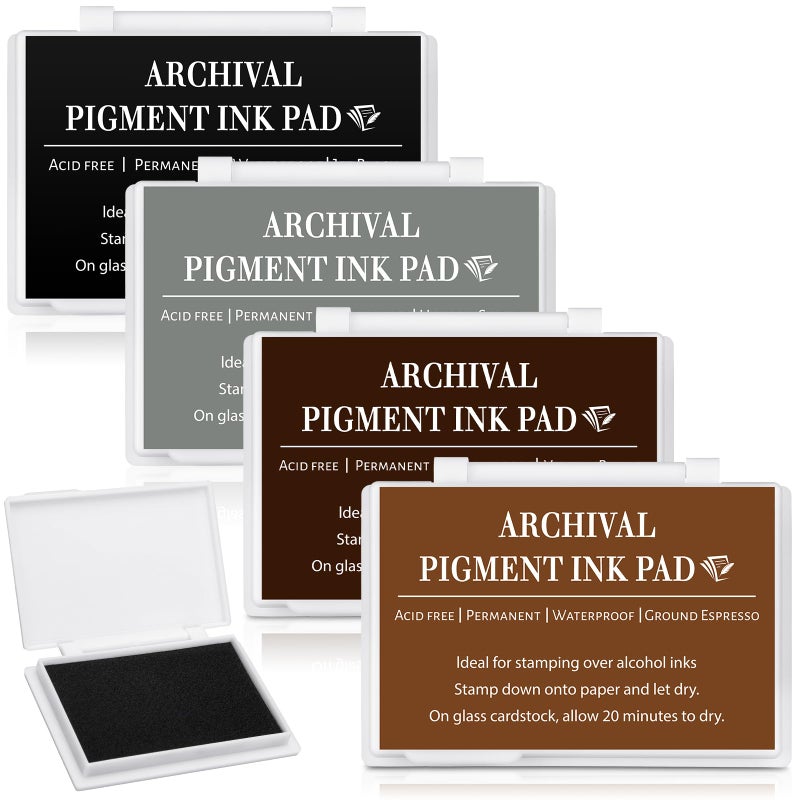 MotiMind 4 Pcs 4 Colors Archival Pigment Waterproof Ink Pad for Stamps 3.7 x 2.5 Inch Permanent Waterproof Ink Pad for Card Making, Stamping, Scrapbooking Gift - Image 1