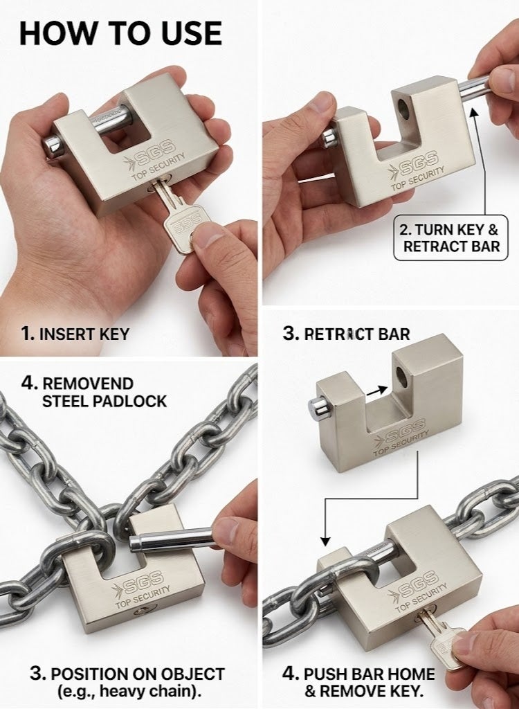 SGS 90mm Rectangular Pad Lock - Image 2