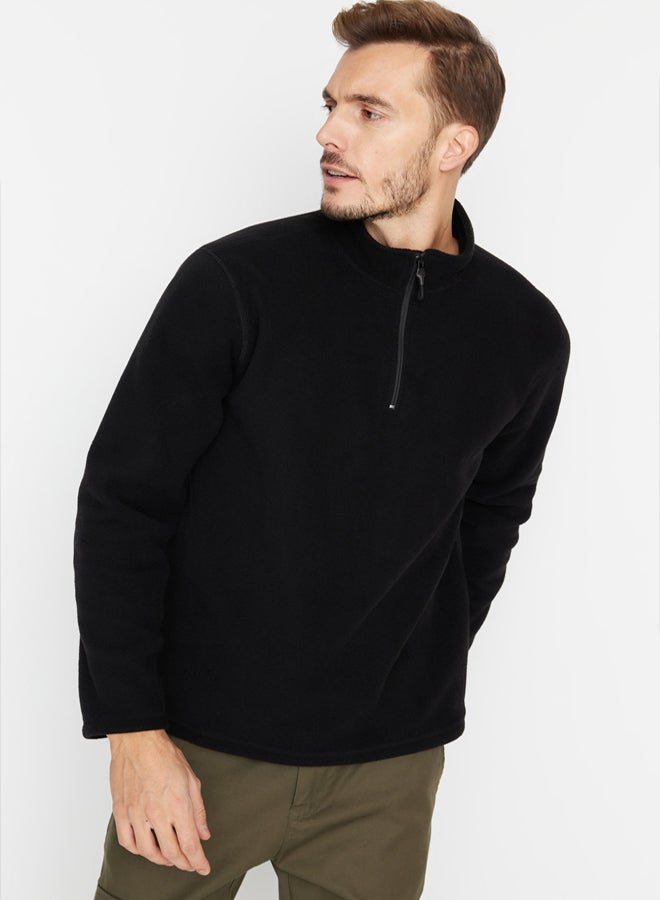 trendyol Black Regular/Normal Cut Stand Collar Zippered Anti-pilling Polar Sweatshirt - Image 1