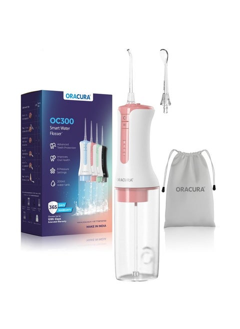 ORACURA® OC300 LITE Smart Pro Water Flosser® Peach | 365 Days Warranty | 4 Modes | Micro-Bubble Technology | 2 Nozzle Tips | 4 Vibrant Colours | 300ml Water Tank