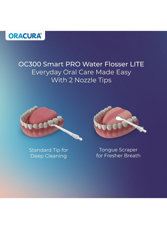 ORACURA® OC300 LITE Smart Pro Water Flosser® Peach | 365 Days Warranty | 4 Modes | Micro-Bubble Technology | 2 Nozzle Tips | 4 Vibrant Colours | 300ml Water Tank
