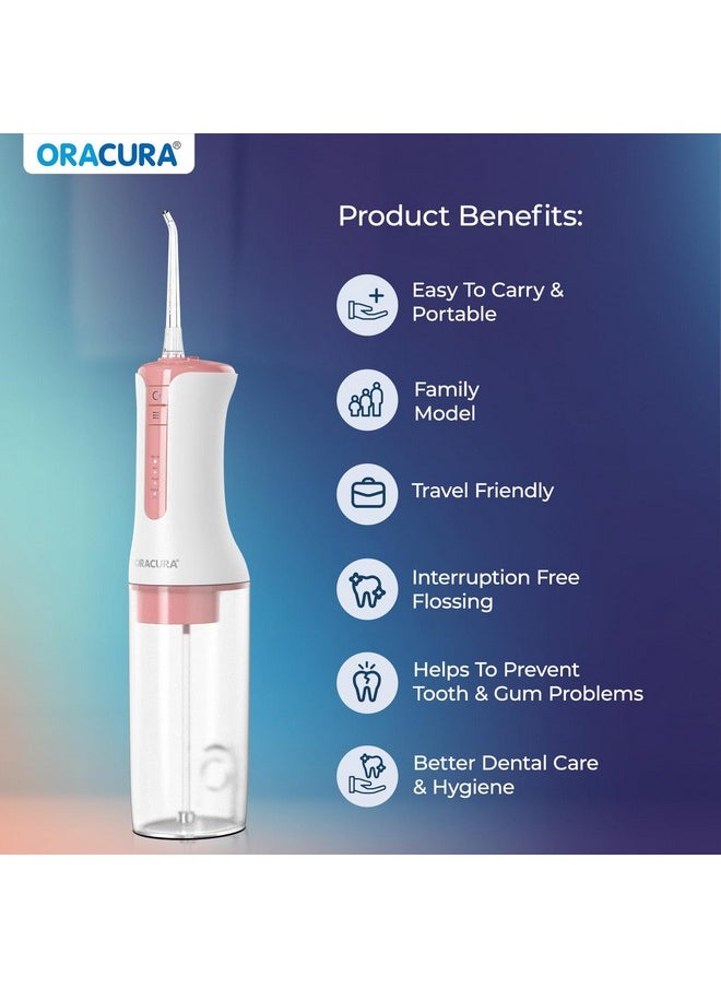 ORACURA® OC300 LITE Smart Pro Water Flosser® Peach | 365 Days Warranty | 4 Modes | Micro-Bubble Technology | 2 Nozzle Tips | 4 Vibrant Colours | 300ml Water Tank