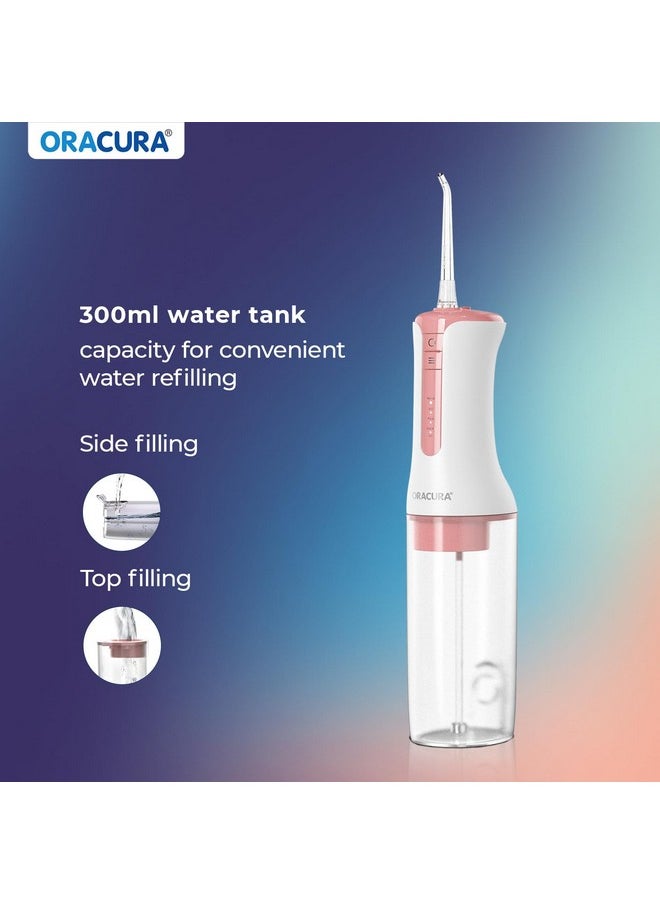 ORACURA® OC300 LITE Smart Pro Water Flosser® Peach | 365 Days Warranty | 4 Modes | Micro-Bubble Technology | 2 Nozzle Tips | 4 Vibrant Colours | 300ml Water Tank