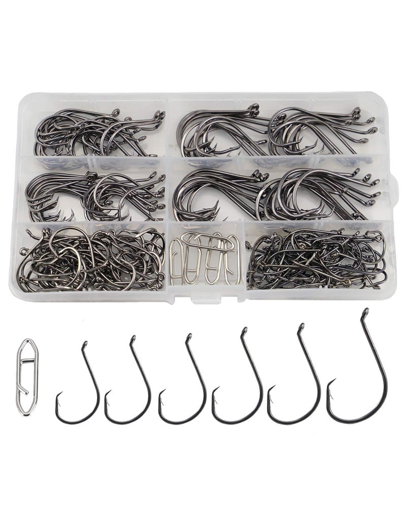 Facikono Circle Hooks Saltwater Catfish Bass Fishing Hooks, 180pcs Octopus Offset Fishing Hooks with 5pcs Power Clips - Image 1