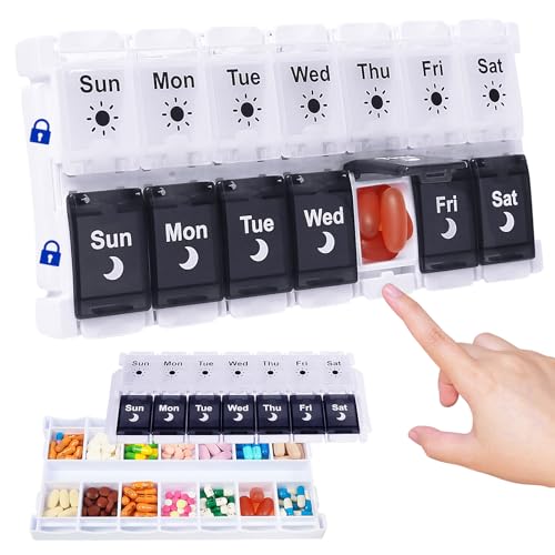 HRX Package Pill Organizer 2 Times a Day, Easy Fill & Open Weekly Medicine Box Vitamin Cases for 7 Day AM PM - Image 1