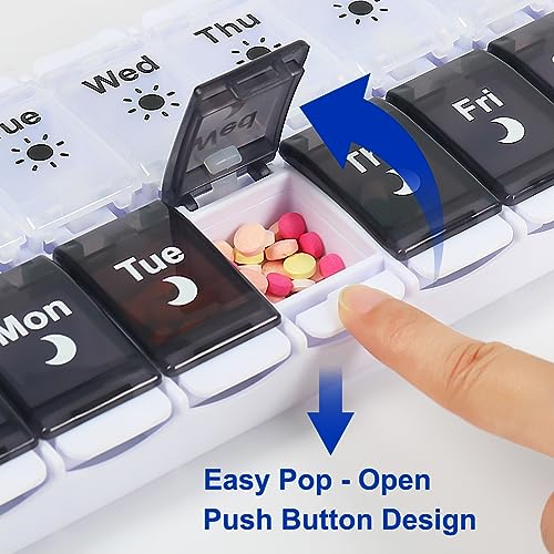 HRX Package Pill Organizer 2 Times a Day, Easy Fill & Open Weekly Medicine Box Vitamin Cases for 7 Day AM PM - Image 3
