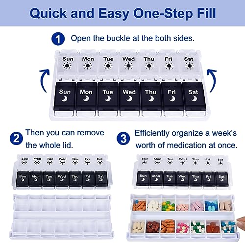 HRX Package Pill Organizer 2 Times a Day, Easy Fill & Open Weekly Medicine Box Vitamin Cases for 7 Day AM PM - Image 2