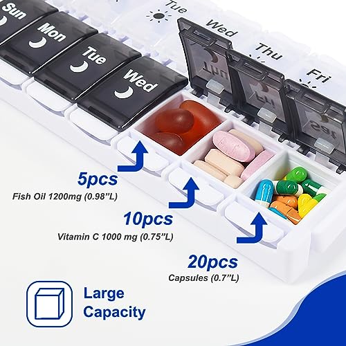 HRX Package Pill Organizer 2 Times a Day, Easy Fill & Open Weekly Medicine Box Vitamin Cases for 7 Day AM PM - Image 5