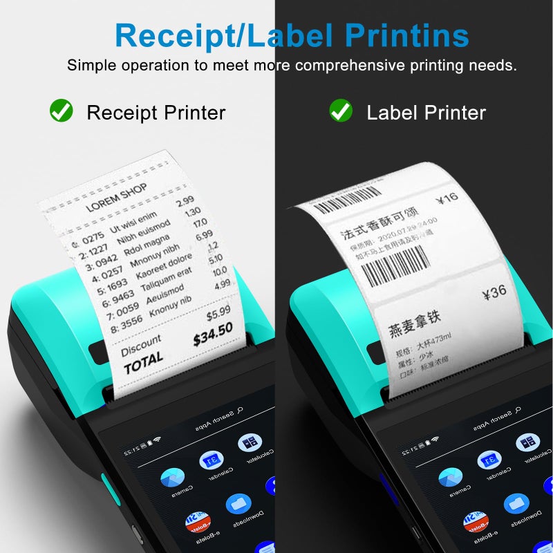 symcode POS PDA Thermal Receipt Printer Handheld Printer Mobile POS Machine 5.5" Touch Screen 58mm Thermal Printer Android 12 Support 4G:FDD-LTE,TD-LTE 3G: WCDMA 2G: GSM,GPRS Hot spot 3GB Ram +16GB ROM&NFC - Image 4