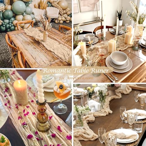BLUETOP 12 Pack Champagne Cheesecloth Table Runner 35x120 Inches, Summer Cheese Cloth Table Runner 10FT Boho Sheer Gauze Runner for Bridal Shower Wedding Baby Shower Party Decor - Image 5