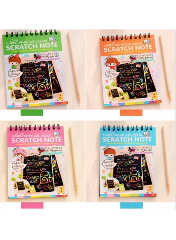 Scratch Art Children's Colorful DIY Scratch Painting Creative Graffiti Scratch Books Kindergarten Art Scratch Paper Fun  Scratch Art Books Set Creative Gift,Rainbow Magic Scratch Paper for Kids (4 books with Wooden Pen) - Image 1