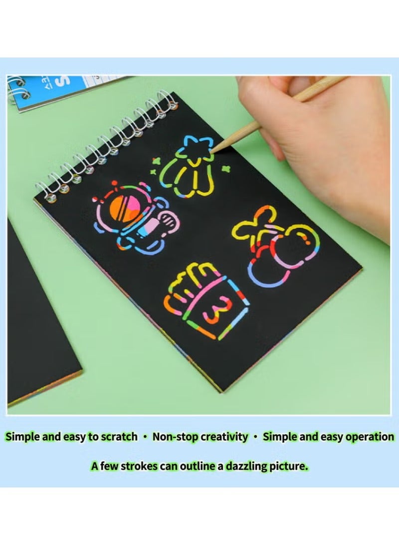 Scratch Art Children's Colorful DIY Scratch Painting Creative Graffiti Scratch Books Kindergarten Art Scratch Paper Fun  Scratch Art Books Set Creative Gift,Rainbow Magic Scratch Paper for Kids (4 books with Wooden Pen) - Image 4