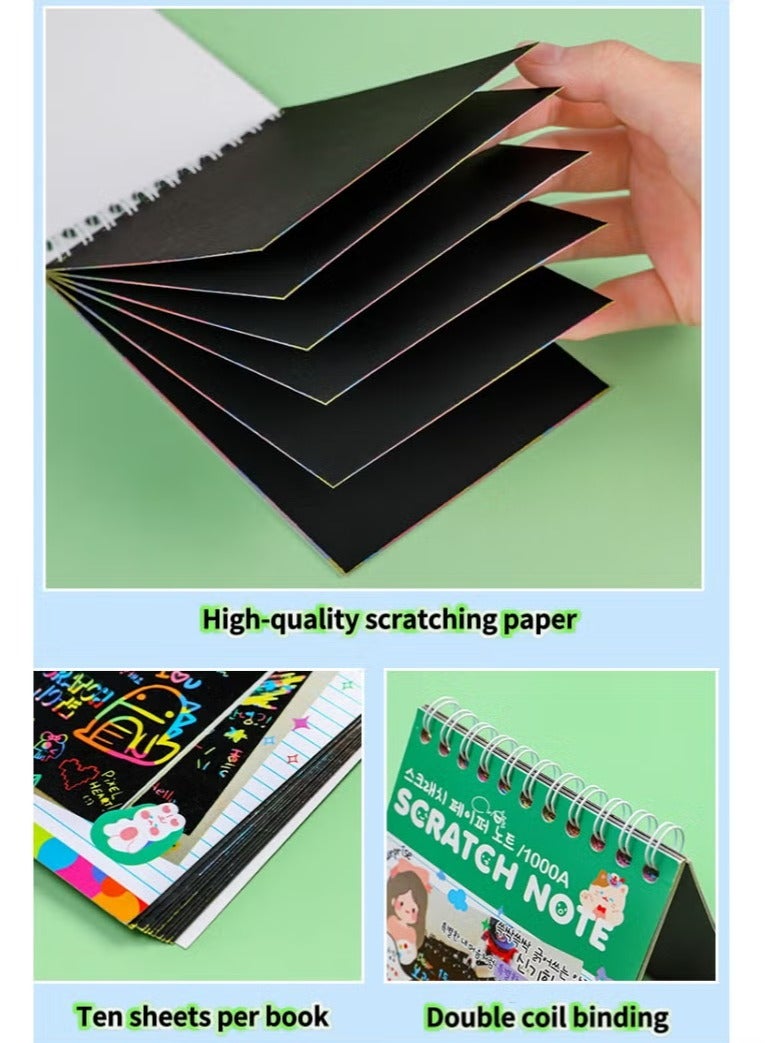 Scratch Art Children's Colorful DIY Scratch Painting Creative Graffiti Scratch Books Kindergarten Art Scratch Paper Fun  Scratch Art Books Set Creative Gift,Rainbow Magic Scratch Paper for Kids (4 books with Wooden Pen) - Image 3